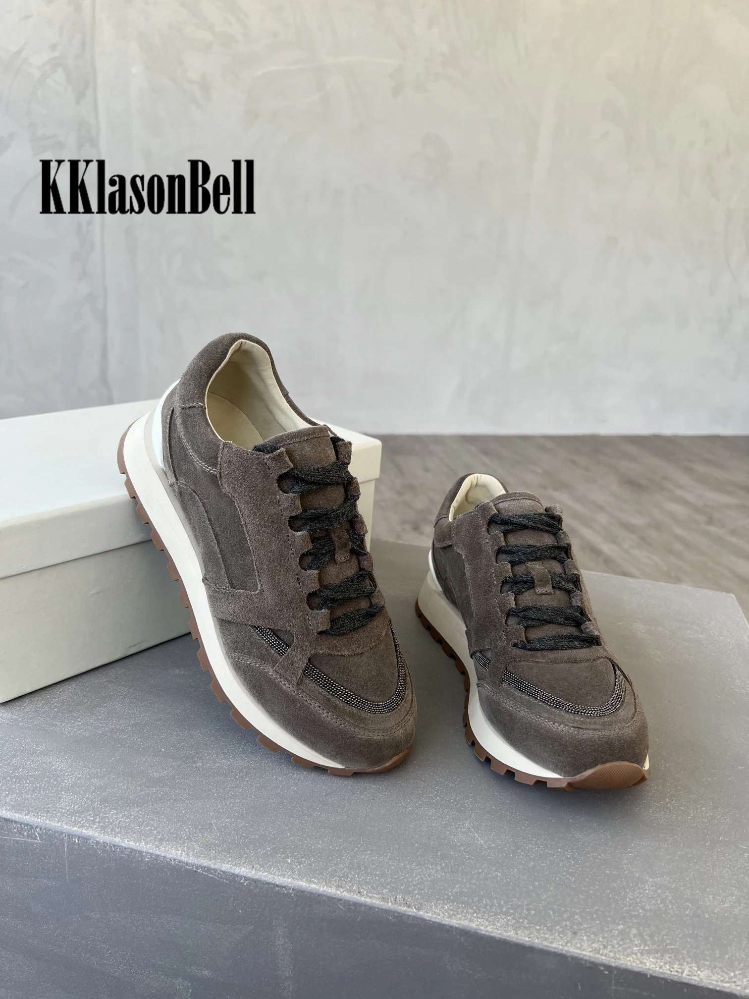 9.27 B*C Women's Casual Sneakers Lace-Up Cow Suede Chain Decoration Comfortable Shoes KKlasonBell