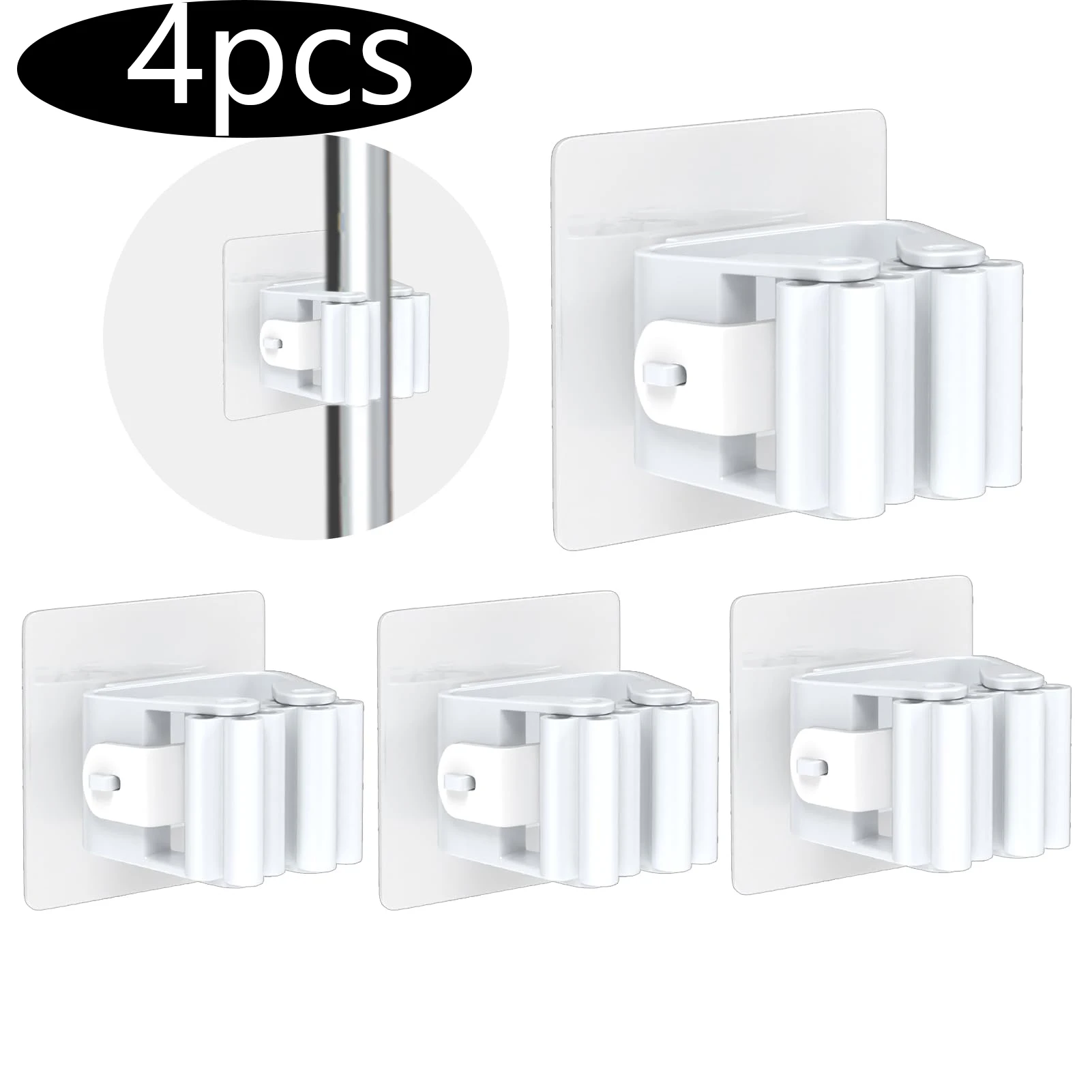 Mop Hanger 4 Pack,Broom Holder Self Adhesive Hanger Wall Mount for Hanging and Storaging Organizing Laundry Room Bathroom BEST SELLERS
