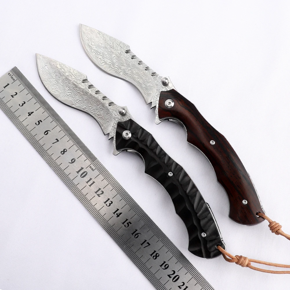 

VG10 Damascus Blade Self Defense EDC Tools Camping Utility Knife Outdoor Tactical Survival Fin Folding Knife