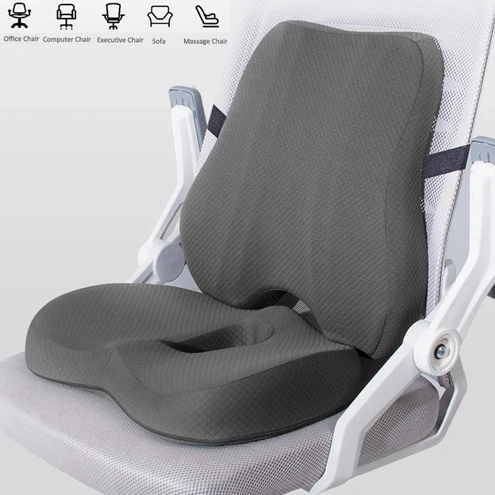 Memory Foam Seat Cushion Waist Back Support Pillow Set Orthopedic Ergonomic Coccyx Relief Hip Lumbar Pad for Office Chair Car