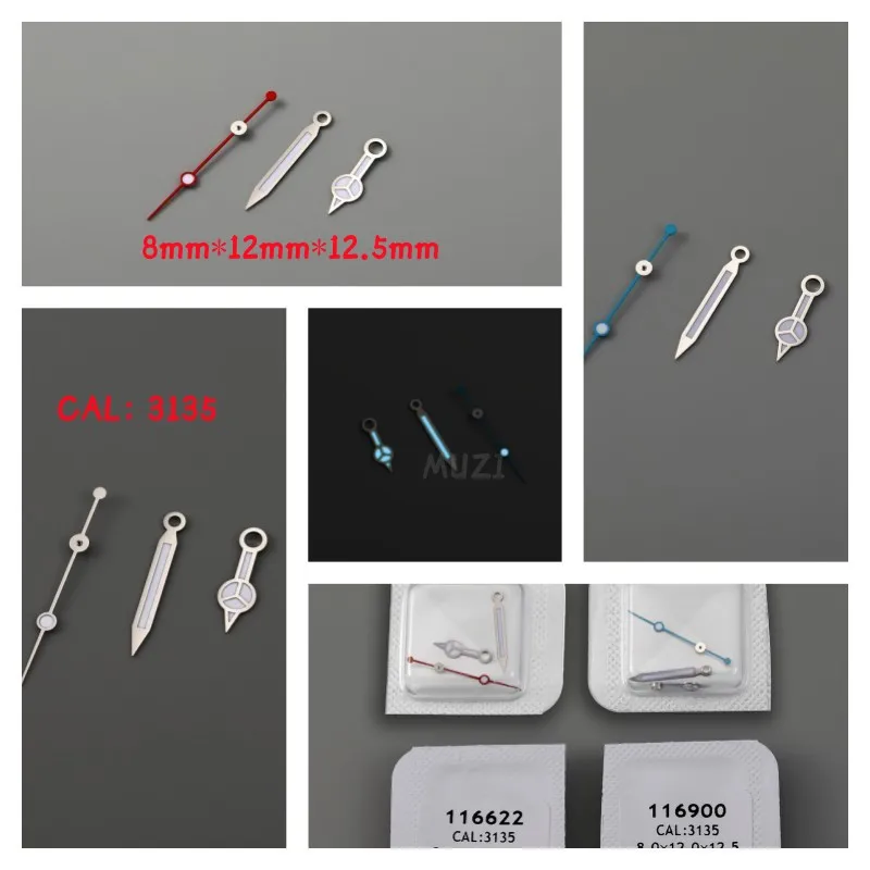 Parti Dell'Orologio Argento Rosso Blu Luminoso 3135 Lancette Dell'Orologio Per Rolex Sub Yach 3135 Movimento 116622 116900 116610