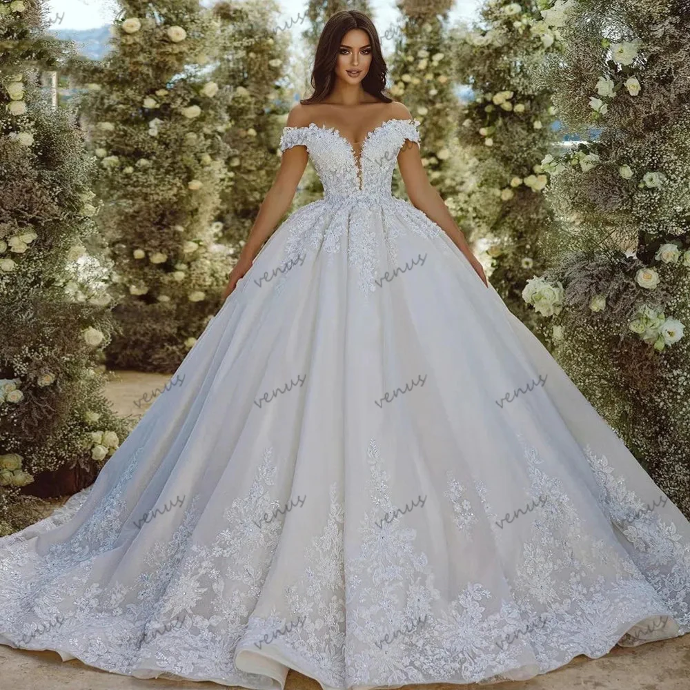 Luxury Wedding Dresses For Women 2025 Off The Shoulder Bridal Gowns Lace Appliques Robes Pretty Vestidos De Novia Customized 4