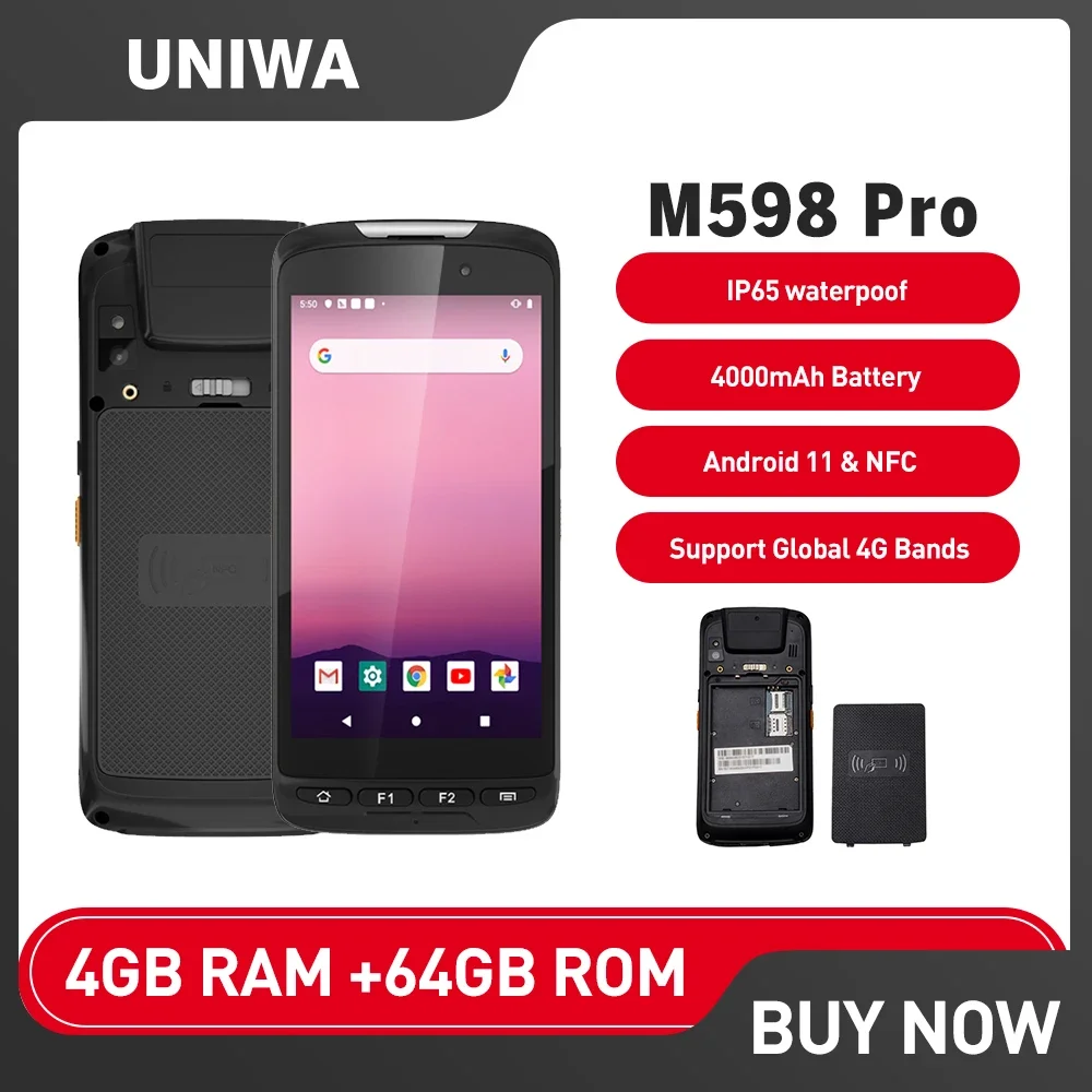 Global Version UNIWA M598 Pro Rugged Smartphone 5 Inch 4GB+64GB Mobile Phone IP68 2D Barcode Scanner Android 11 4000mAh PDA NFC mobile phone hotwav cyber 8 nfc global version 8280mah 6 3 inch android 11 rugged 16mp camera waterproof 4gb 64gb smartphone