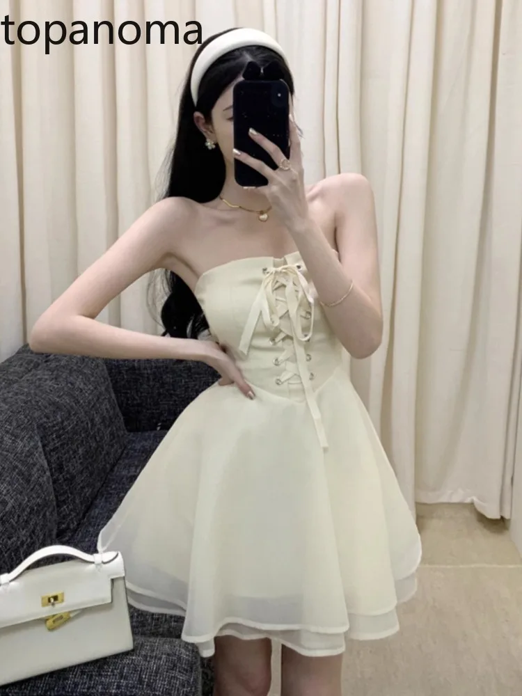 

Topanoma Woman Evening Dresses Women Strapless Slash Neck Badage Slim Ball Gown Mini Cocktail Dress Birthday Wedding Party Fairy