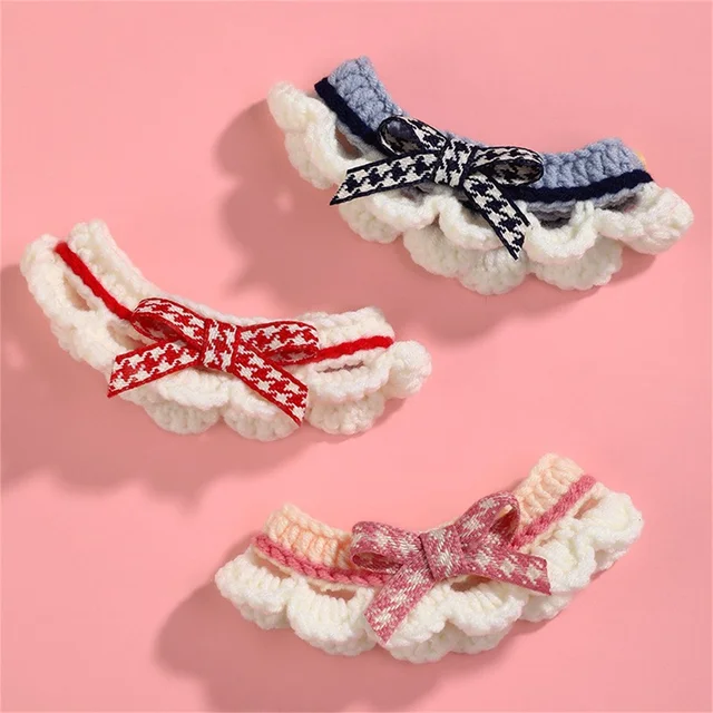Cute Pet Cat Saliva Towel Hand-knitted Adjustable Kitten Cat Puppy Bow-knot Collar Pet Cat Decorative Collar Kitten Accessories Cute Pet Cat Saliva Towel Hand-knitted Adjustable Kitten Cat Puppy Bow-knot Collar Pet Cat Decorative Collar Kitten Accessories