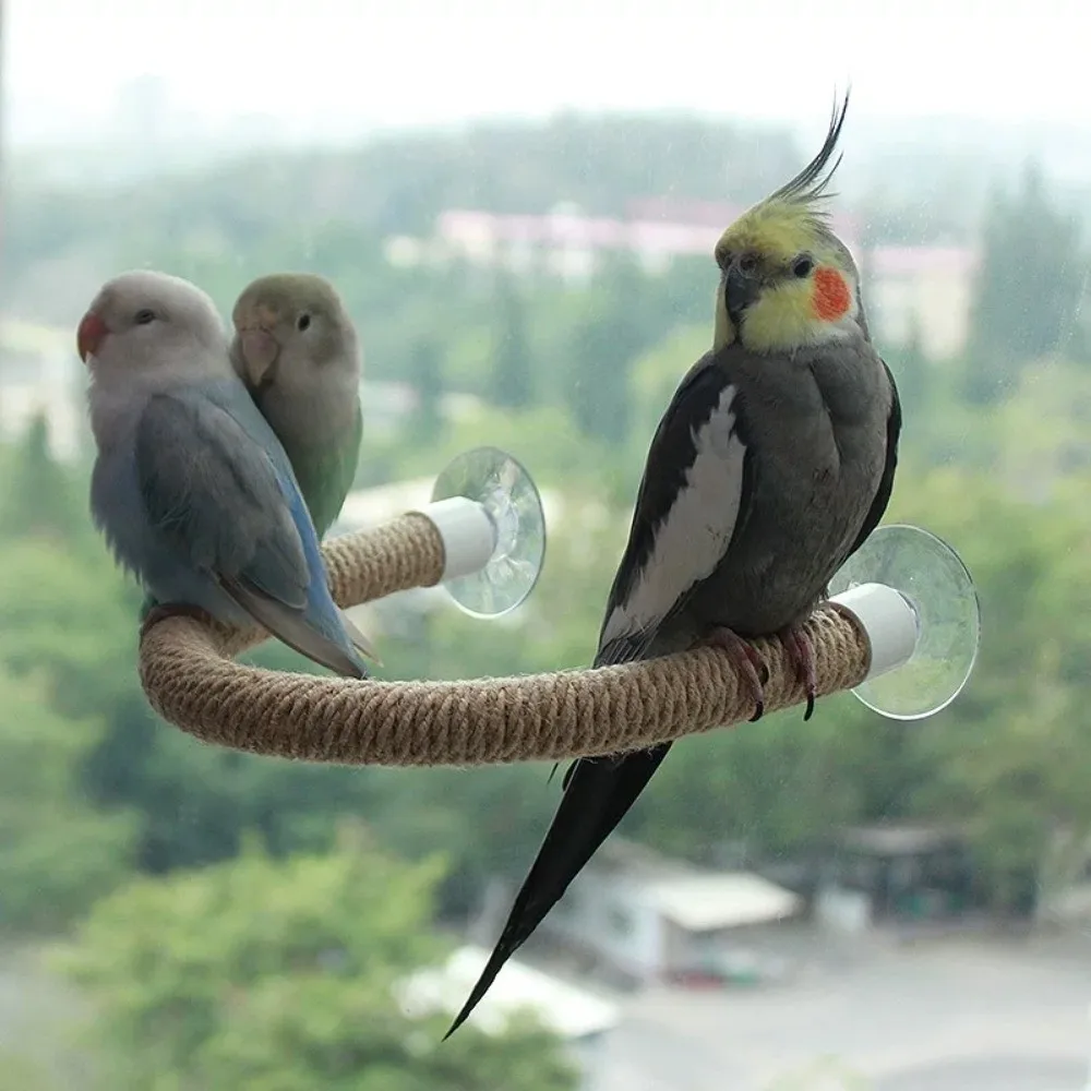 Biegsamer Leinenseil-Vogelsitz mit Saugnapf, rutschfester, komfortabler Griff für kleine Vögel, stabil, langlebig, DIY-Kletterspielzeug – Detail 6