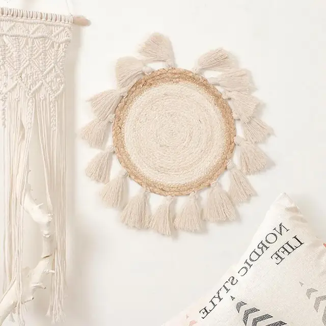 Szövött Fali Függő Kosár Kerek Bojt Ins Makrame Boho Fal Art Dekoráció Otthoni Hálószoba Gobelin - Image 4