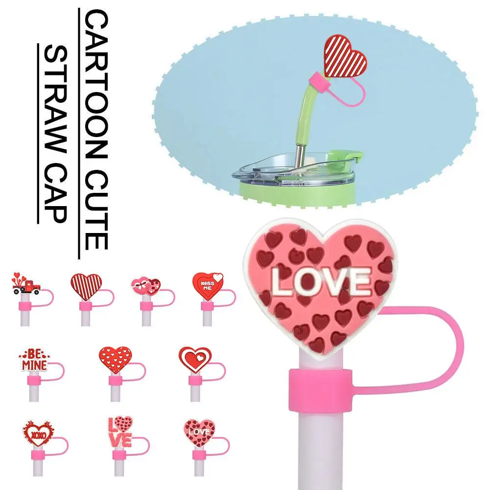 Valentine's Day Straw Cover Cap Silicone Drinking Crest Cup Drinking Plugs Decor Cap Glass Straw Hat Dust Proof R2N4