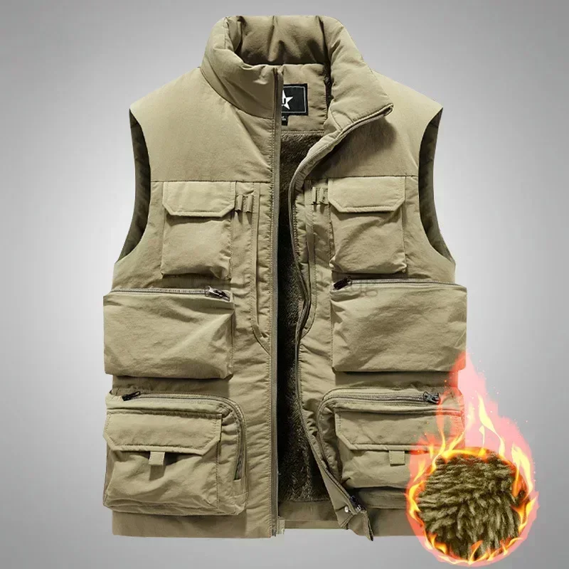 Veste sans manches chauffante hiver homme slim fit parka polaire avec poches windbreaker