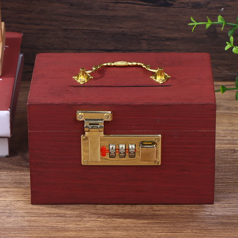 Hucha de madera con contraseña para ahorrar dinero, organizador con cerradura, caja del tesoro para tarjetas, dólares y centavos 〔Nido〕_voghion.com