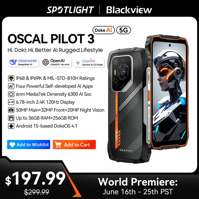Blackview OSCAL PILOT 3 Smartphone robuste 5G AI MTK 6300, écran 6,78" FHD+2,4K 120 Hz, 12 + 24 Go de RAM, 256 Go + 2 To de ROM, 7500 Amh, 1
