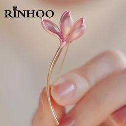 Rinhoo Pink Enamel Lotus Flower Brooch For Women Elegant Fashion Floral Petal Lapel Pins Plant Badge Wedding Party Jewelry Gifts