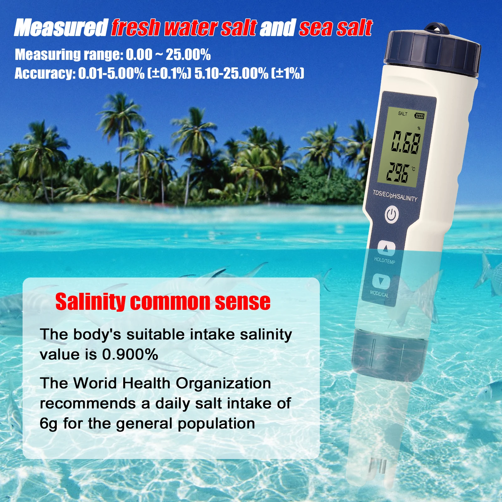 5 in 1 Professional Multi-parameter Combo Testing Meter PH/EC/TDS/Salinity/Thermometer Digital Tester Water Quality Tester 5