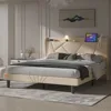 Queen Bed Frame with Charging Station, Upholstered Platform Bed with Wingback Storage Headboard, Beige EASY TO ASSEMBLE 6