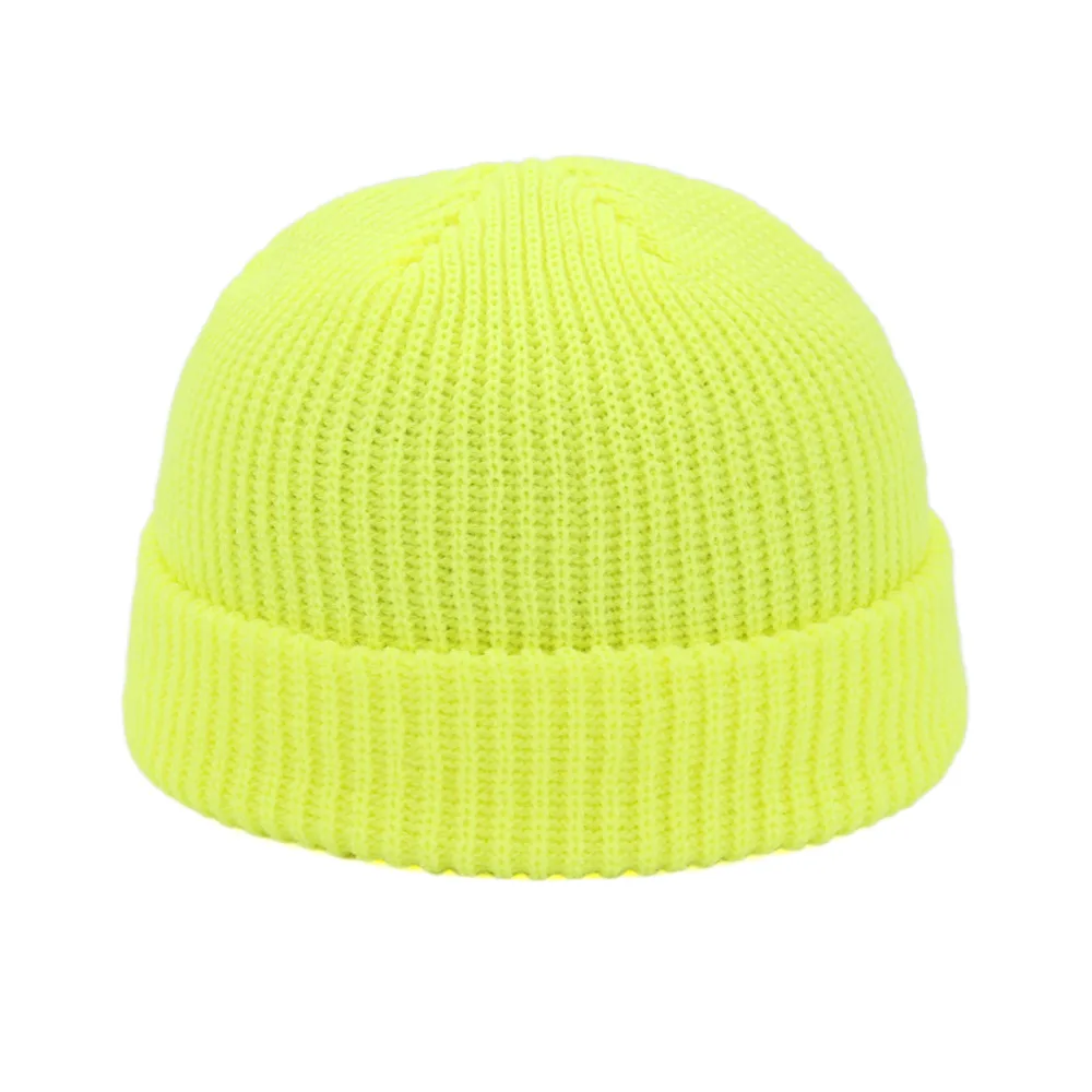 Unisex Retro Navy Solid Color Warm Knit Beanie with Roll-Up Edge