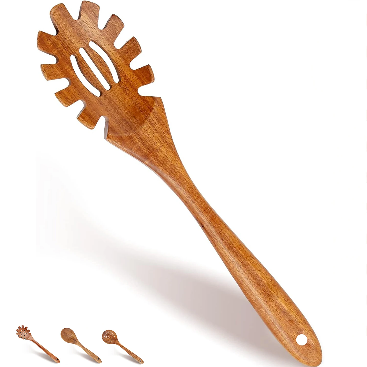 1pcs Wooden Spaghetti Server Strainer Spoon Mixing Spoon for Cooking Slotted Spoon Handmade Natural Colander wooden serving spoon ladle