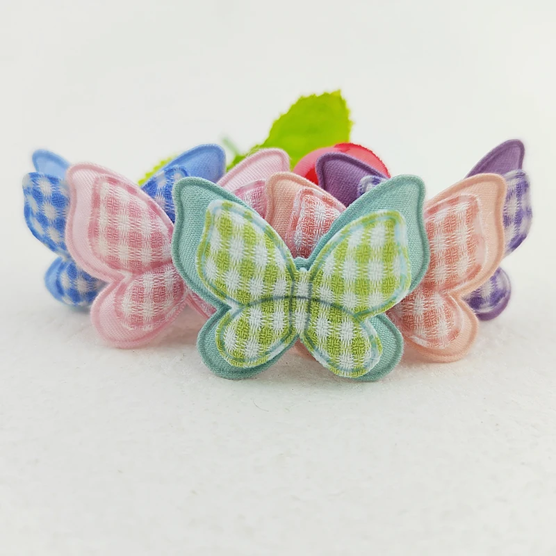 

30Pcs 4.2*3.2CM Gingham Two Layer Butterfly Appliques For Clothes Hat Sewing Supplies DIY Headwear Hair Clip Bow Decor Patches