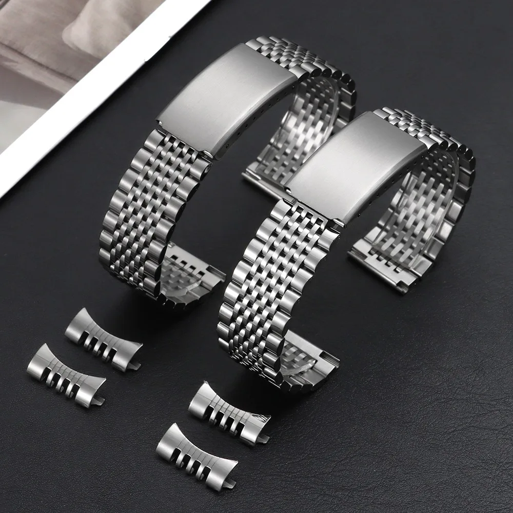 Stainless Steel Men's Replacement Watch Band - Curved/Flat End, Polished/Matte Finish