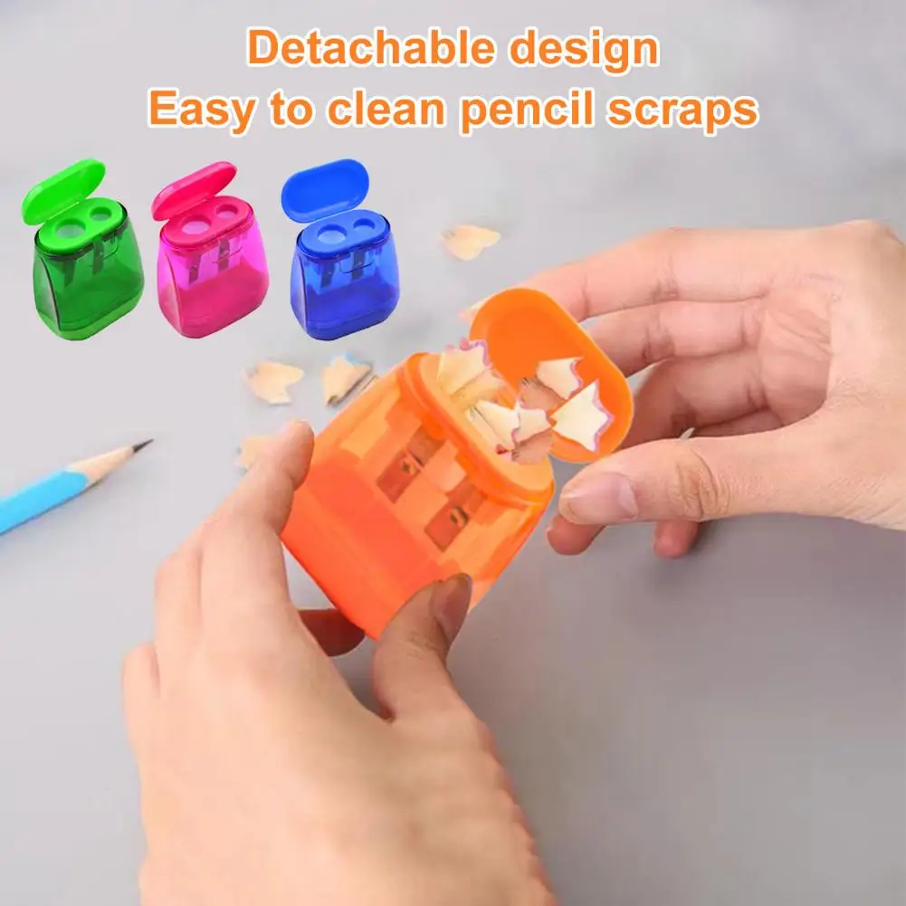 

Pencil Sharpener with Dual Holes 12pcs Dual Hole Pencil Sharpeners Cute Design Carbon Steel Blades Splash-proof for Children's