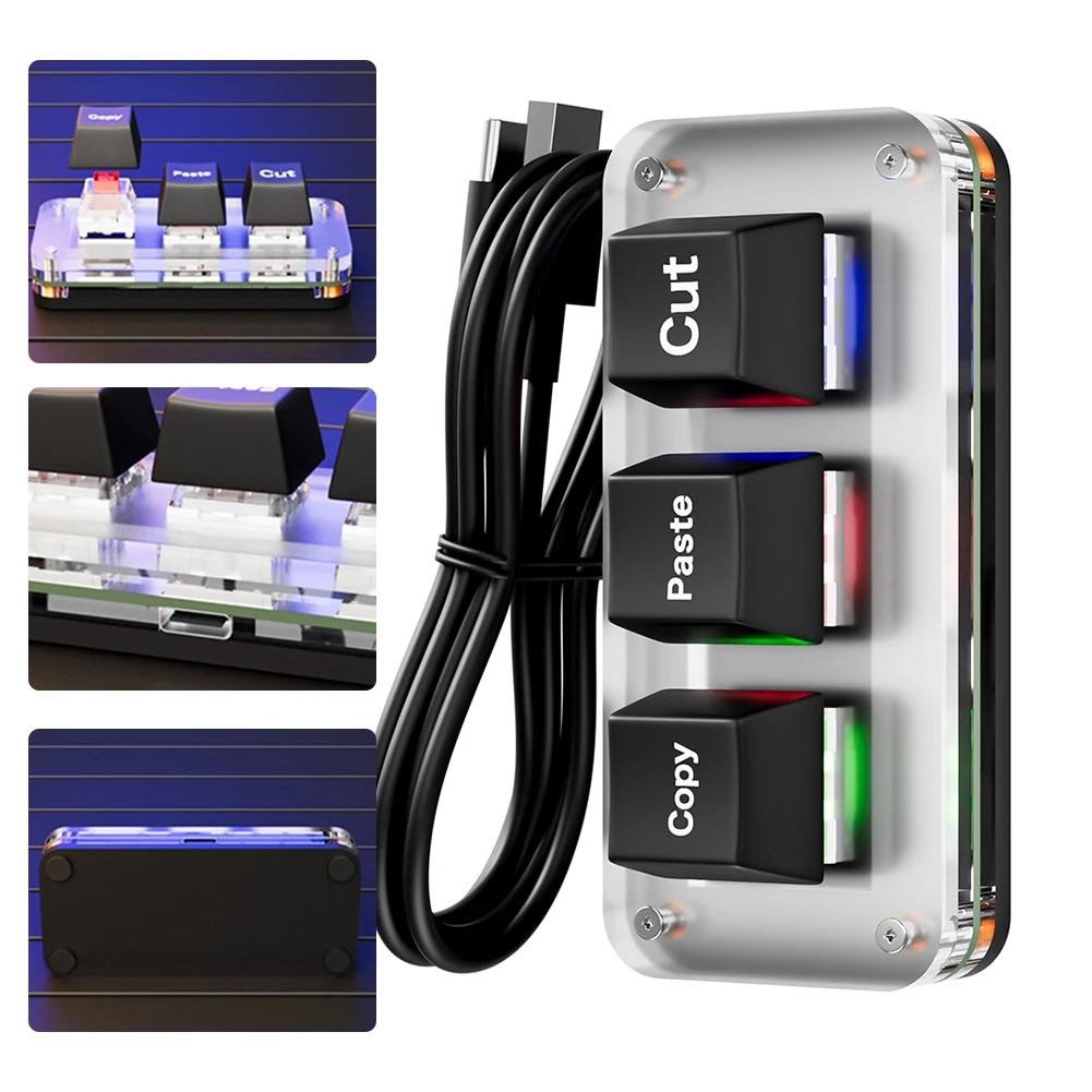 RGB 매크로 키패드 핫스왑 3 키 게임용 키패드, USB C타입 게임용 기계식 키보드, 프로그래밍 가능 키보드, 작업 및 게임용