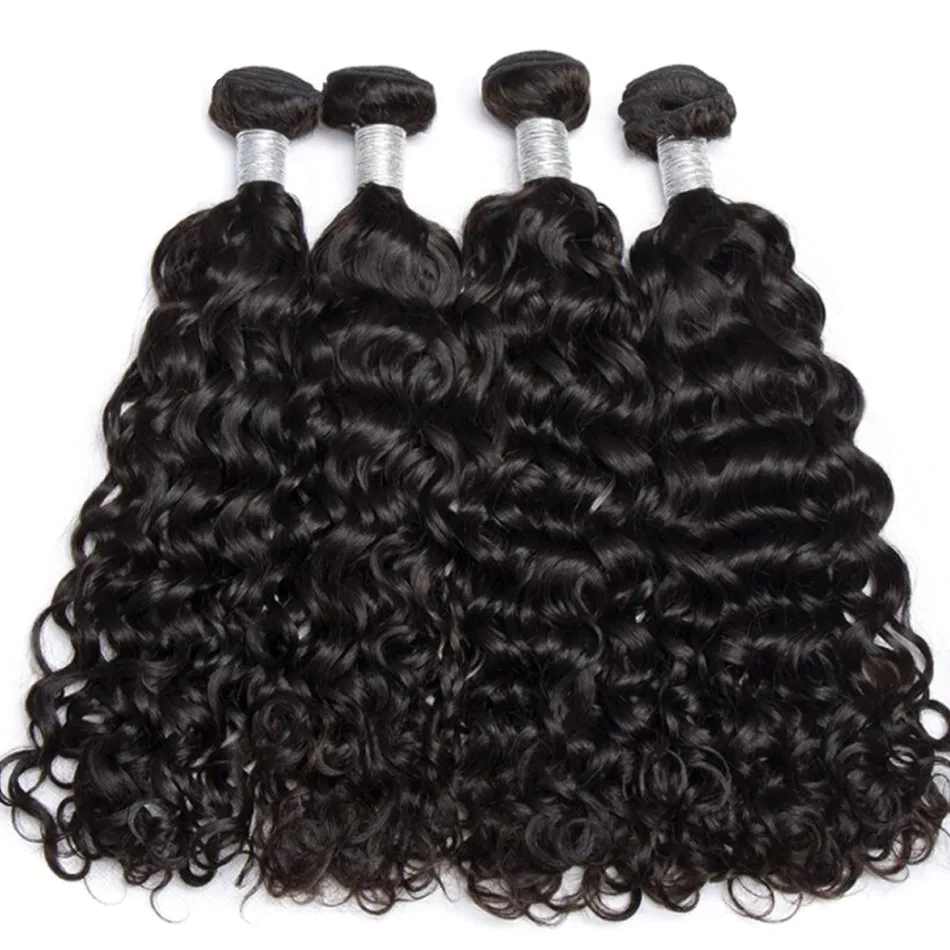 Water Wave Human Hair 4 Bundles Blackmoon Unprocessed Human Hair Natural Black Color Double Drawn Weft Extensions for Women