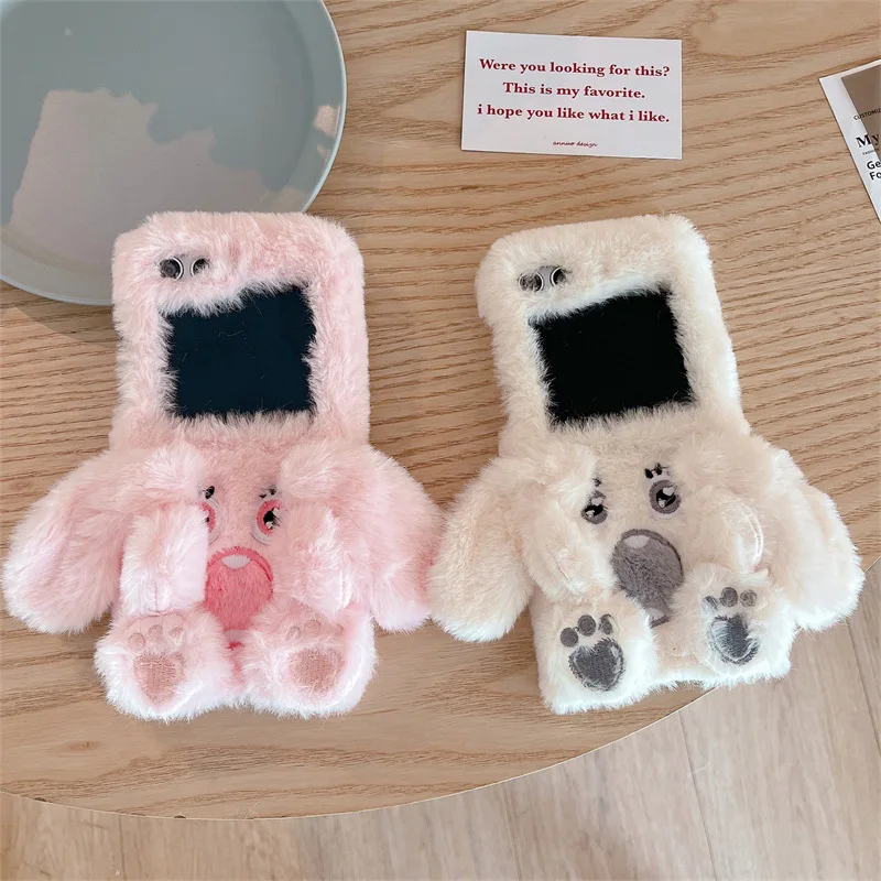 

Plush long eared puppy suitable for Samsung Galaxy ZFlip 3/4/5 foldable phone case for autumn and winter