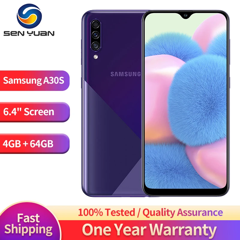 

Original Samsung Galaxy A30s A307F 4G Mobile Phone Dual SIM Card 6.4'' 4GB RAM 64GB ROM CellPhone 25MP+8MP+5MP+16MP SmartPhone