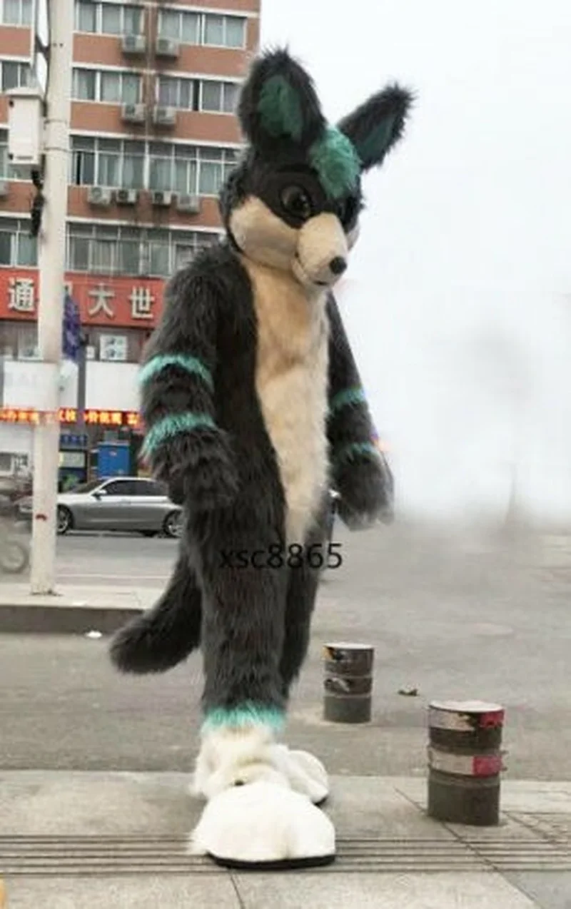 

Halloween Long Fur Husky Dog Fox Fursuit Mascot Costume Suit Cosplay Dress