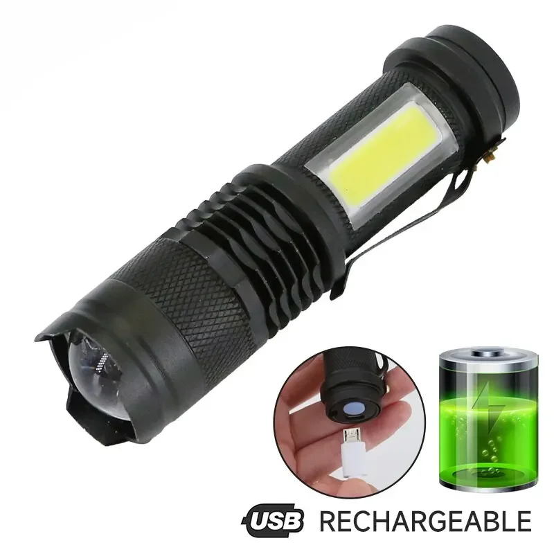 

Mini Rechargeable LED Flashlight Use XPE COB Lamp Bead Double Light Source Flashlight For Adventure Camping Fishing Long Range