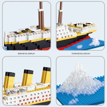 Titanic Schiff Modell Kinderspiel zeug Geburtstags geschenk Montage Baustein Kunststoff block mit Lampe Spielzeug Titanic Baustein Spielzeug — изображение 4