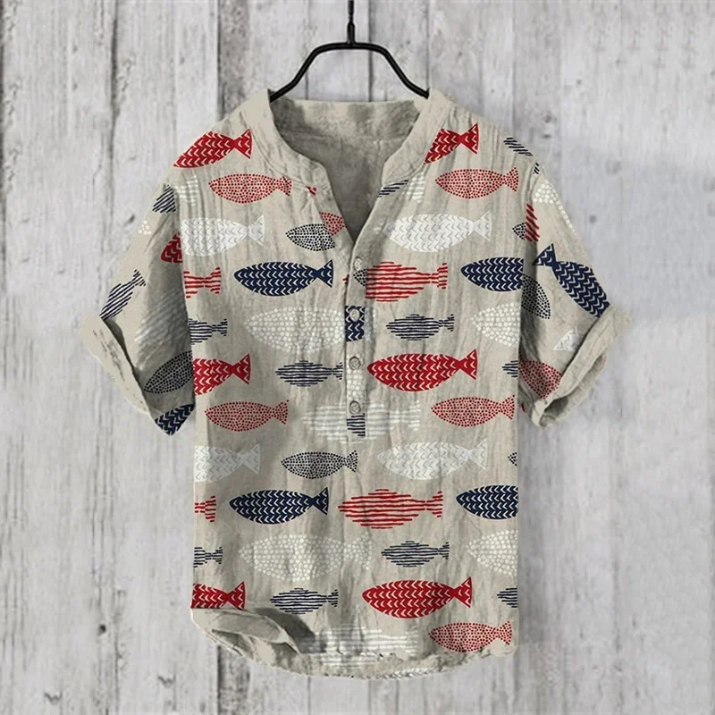 New men's cotton linen shirt casual shirt lightweight short sleeved beach Hawaii men's