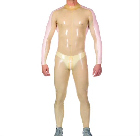 

Latex Rubber Transparent one-piece men's role-playing party racing uniform hand customized 0.4mm XS-XXL