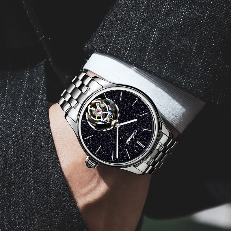 AESOP Waterproof Tourbillon Wristwatches 100% Real Diamond Flying Skeleton Mechanical Watches For Men 5Bar Hollow Sapphire Clock 6