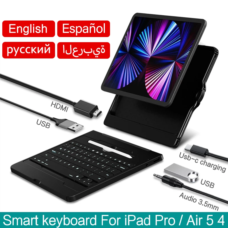 Smart Docking Station Keyboard Case For iPad Pro 11 12.9 2021 2020 Air5/4 Case Pencil HDMI USB Audio 3.5mm Port USB C HUB| | - AliExpress