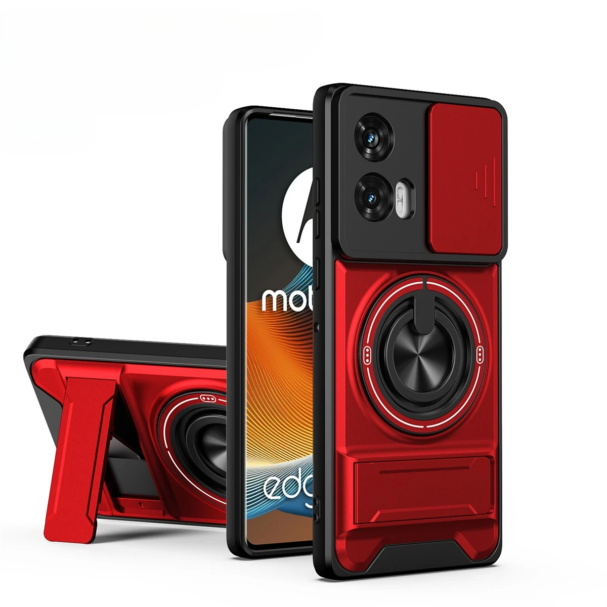 Rugged Shockproof Phone Case with Slide Lens Protector and Stand