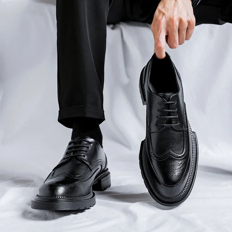 

Platform Shoes for Men Brand Shoes Leather Business Dress Shoes Japan All-Match Casual Wear-Resistant Footwear Chaussure Homme