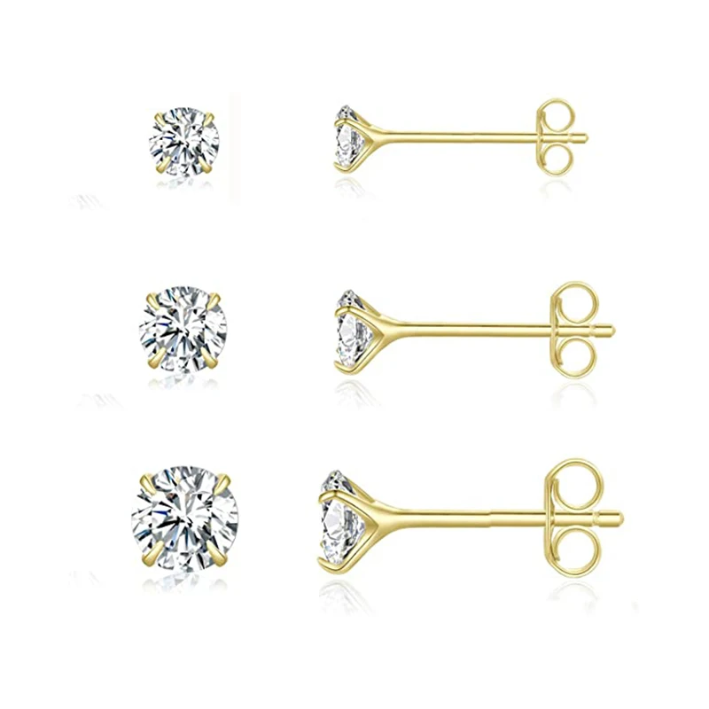 Aide Mini Crystal 925 Sterling Silver Stud Earrings For Women Girl 18k Gold INS Minimalist Piercing Party Gift
