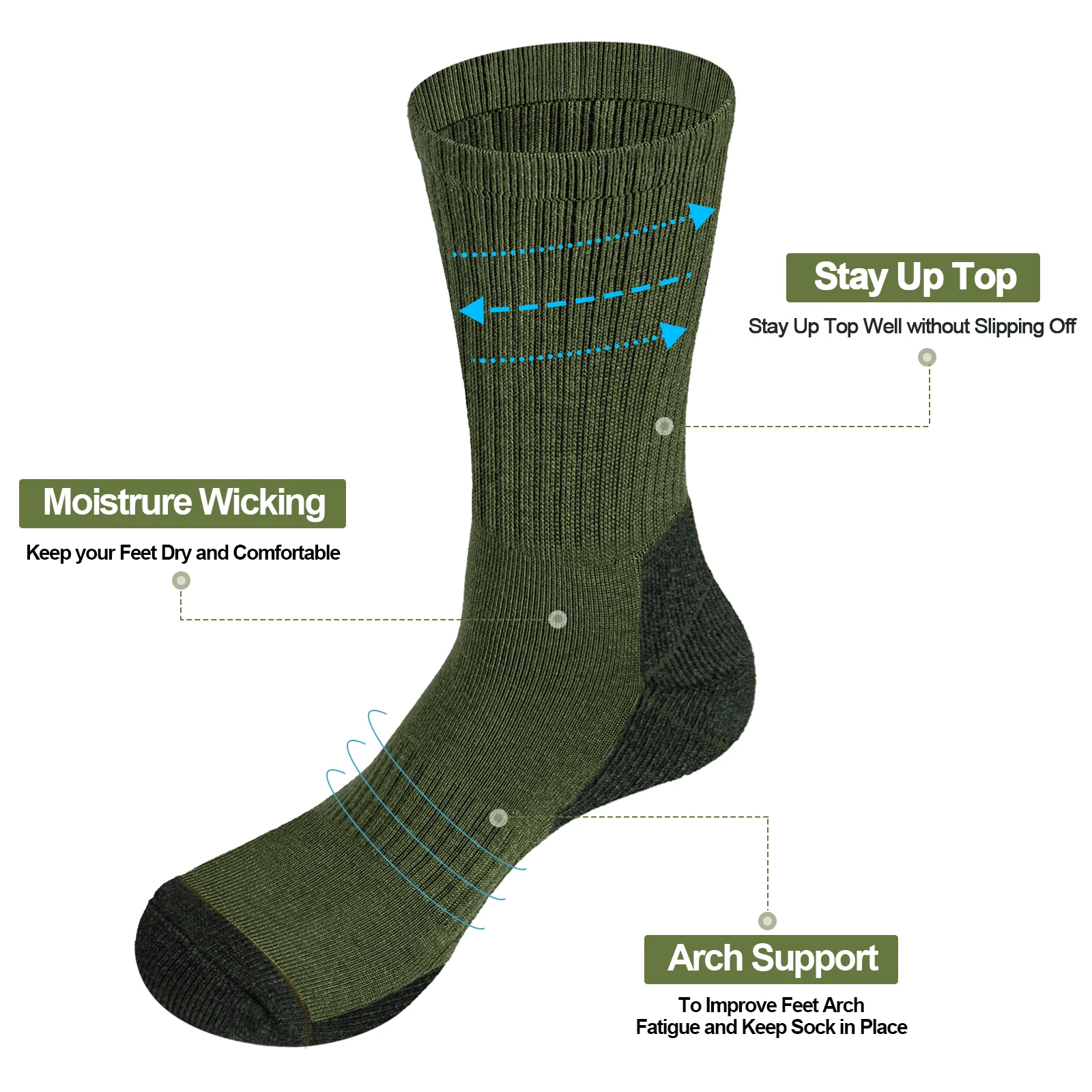 YUEDGE Men's Moisture-Wicking Thermal Mid-Calf Boot Socks (5-Pack)