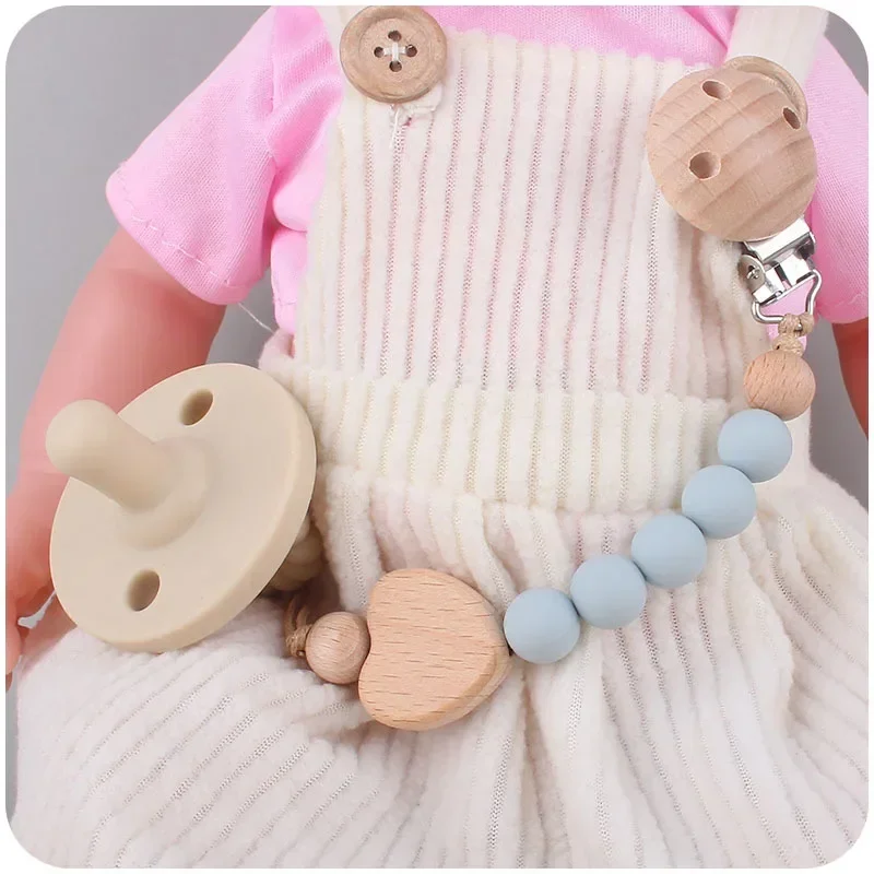 Wooden Personalized Baby Pacifier Leashes Cases Chain Silicone Bead Dummy Nipple Holder Guard Teether Pendant Newborn Gift Stuff