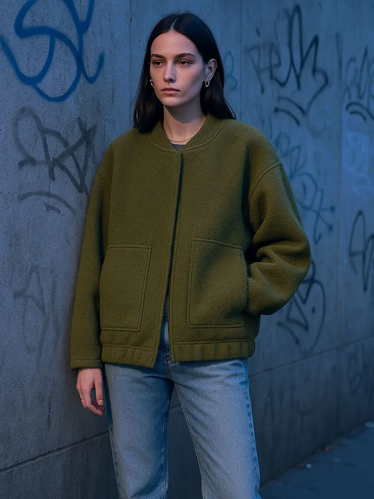 HH Women Fashion Bomber Jacket Vintage Solid Long Sleeve Single Breasted Coat Female Casual Loose Outerwear Chic Tops