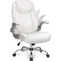 Office Chair PU Leather Executive High Back Computer Desk Chair Adjustable Height Flip-up Armrests Lumbar Support Swivel Rolling 1