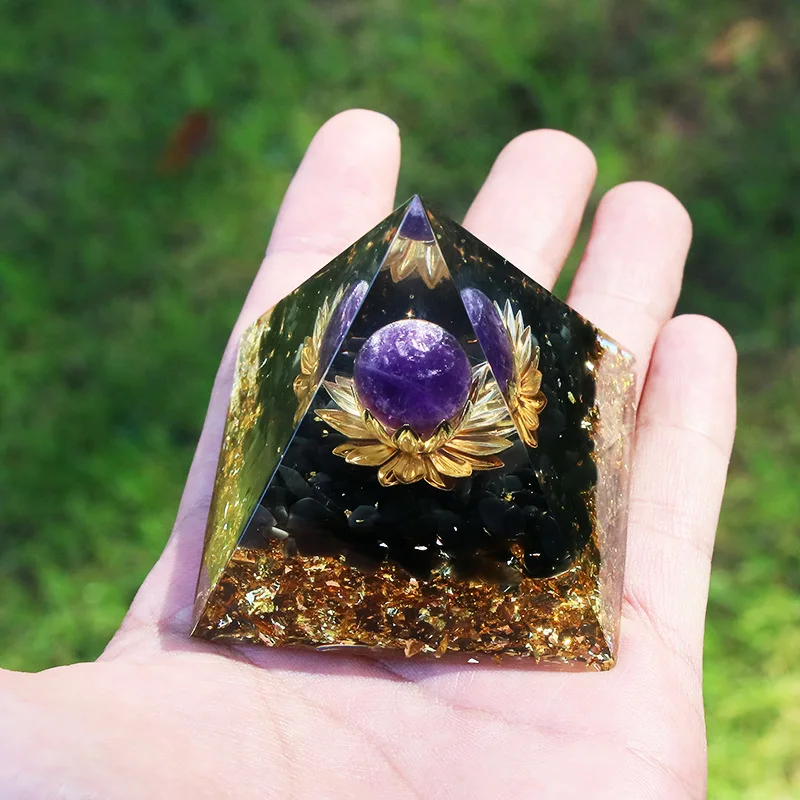 6CM Oganite Pyramid Home Decor Healing Reiki Natural Crystal Ball Pyramid Resin-encased Crushed Stone Pyramid Car Trim Wholesale 1 pair healing lucky crystal money tree with acrylic bookends book ends for shelves desktop organizer home office