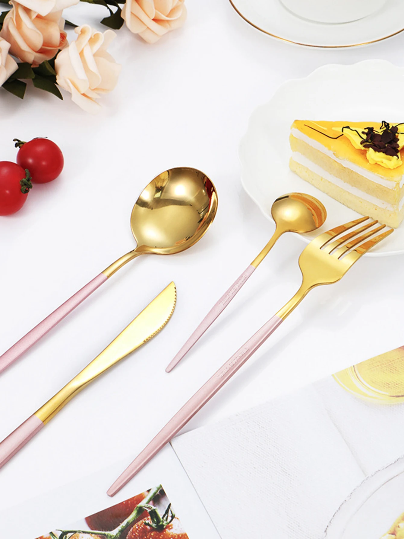 Black Gold Cutlery Set Stainless Steel Cutlery Knife fork Spoon Silver Kitchen supplies 4-piece set cutlery set,western style cutlery set,picnic cutlery set,stainless steel cutlery set,camping cutlery set,wooden cutlery set