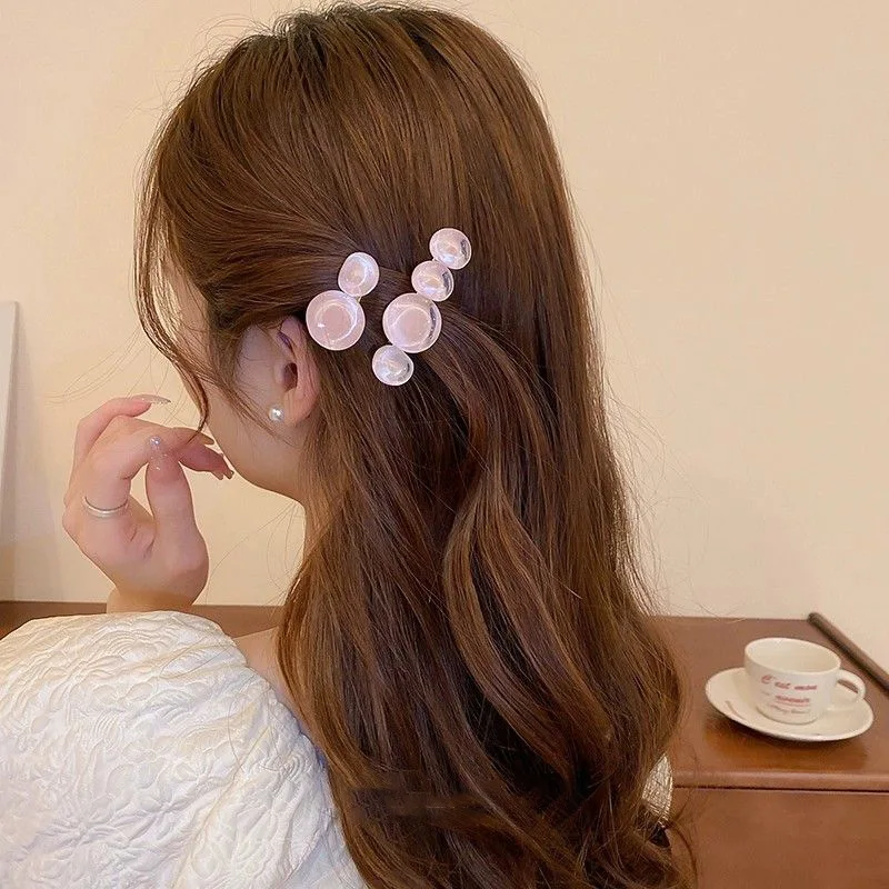 2pcs Elegant Women Sweet Bangs Side Clips Korean Ocean Bubble Hair Edge Clips Transparent Solid Color Hairpins Styling Headwear_voghion.com