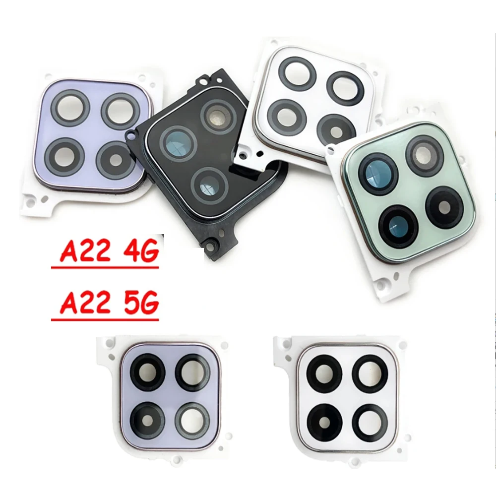 삼성 A22 5G A22 4G 블랙 퍼플 그린 화이트 용 커버 프레임 홀더가있는 하우징 백 후면 카메라 유리 렌즈