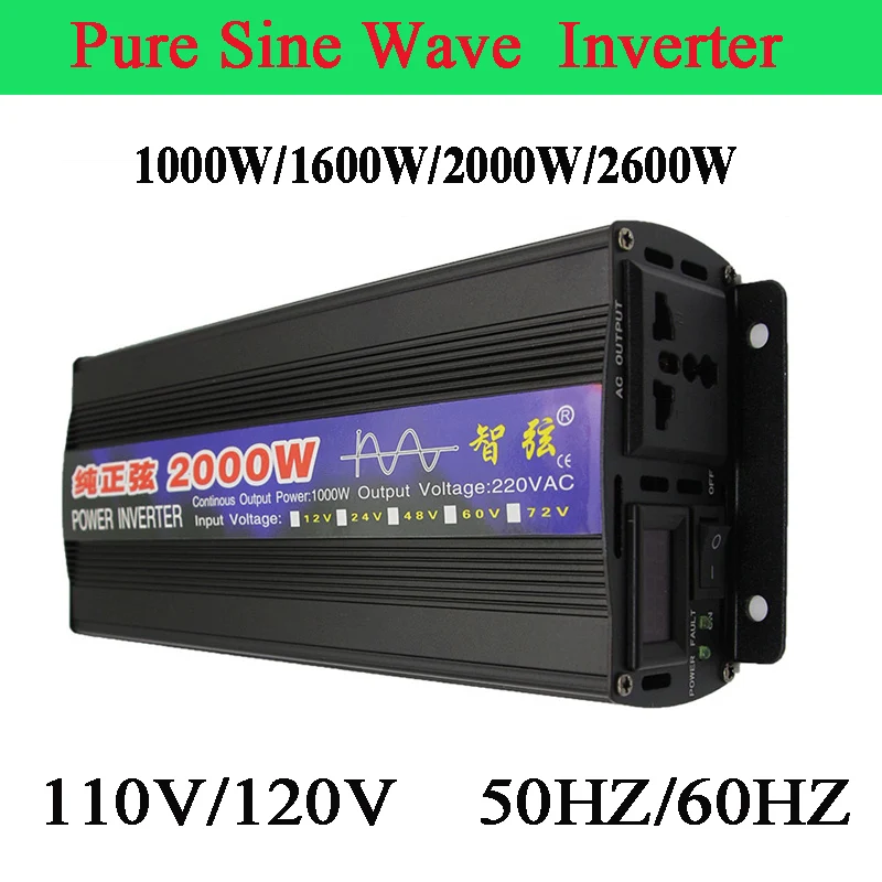 

2000W 1600W 1000W Pure Sine Wave Inverter DC 12V To AC 110V 120V 50HZ 60Hz Power Car Inverter With LED Display Converter