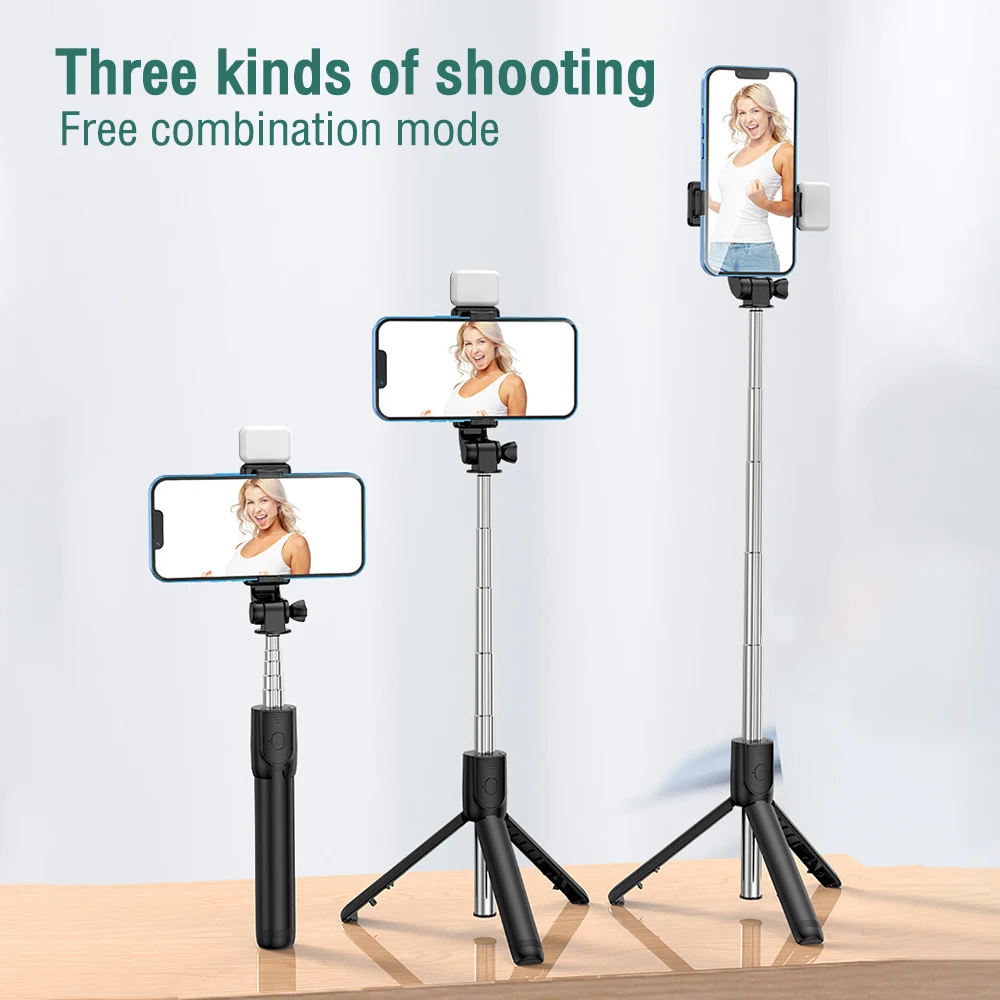 Wireless Bluetooth Selfie Stick Tripod With Fill Light Remote Shutter Foldable Phone Holder Monopod for Android iPhone Smartphon