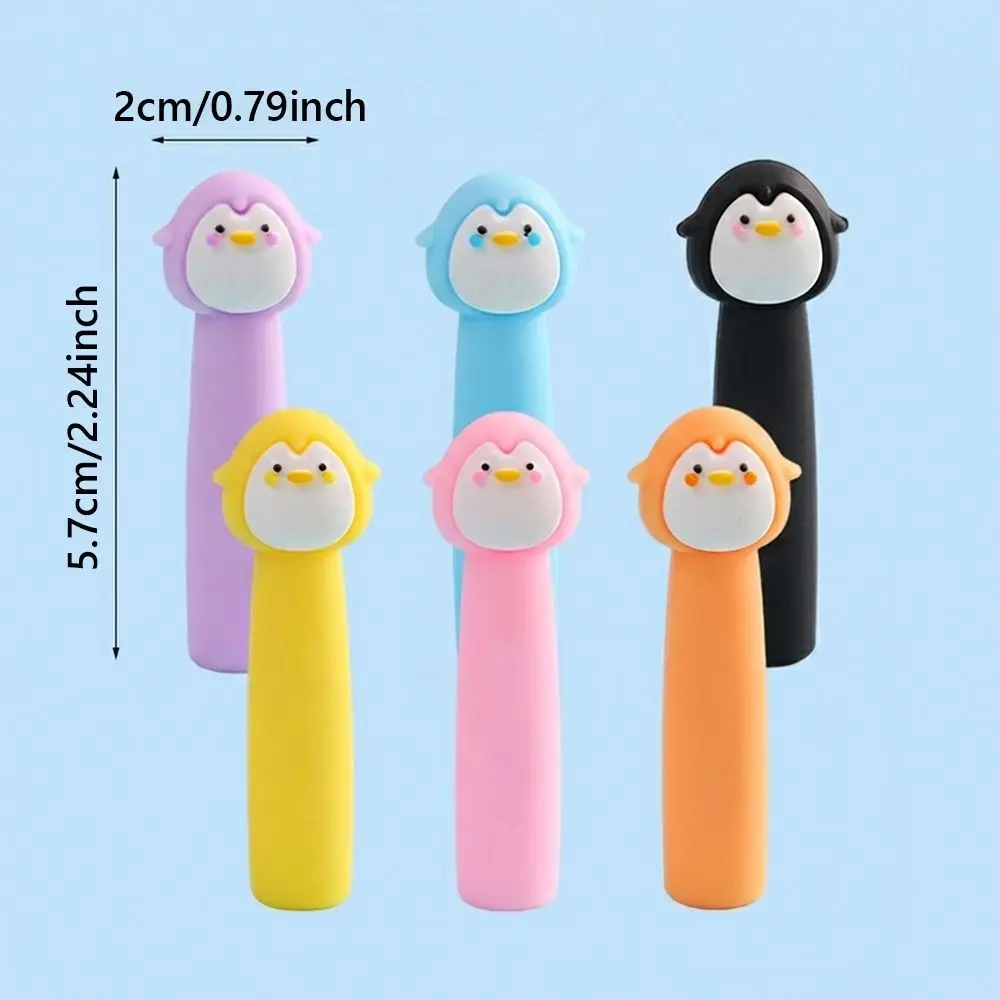 6pcs/12pcs 고품질 펭귄 모양 연필 펜촉 보호대 부드러운 고무 연필 연장기 펜 캡 학교 사무실