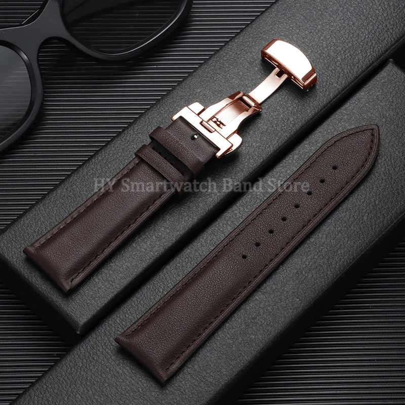 Cowhide Leather Watch Strap with Butterfly Clasp - Universal Fit