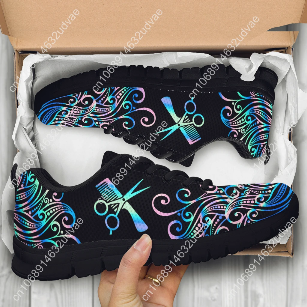 Trendy Color Ombre Hairdressing Equipment Printed Lightweight Outdoor Shoes Black Platform Sneakers Casual Shoes